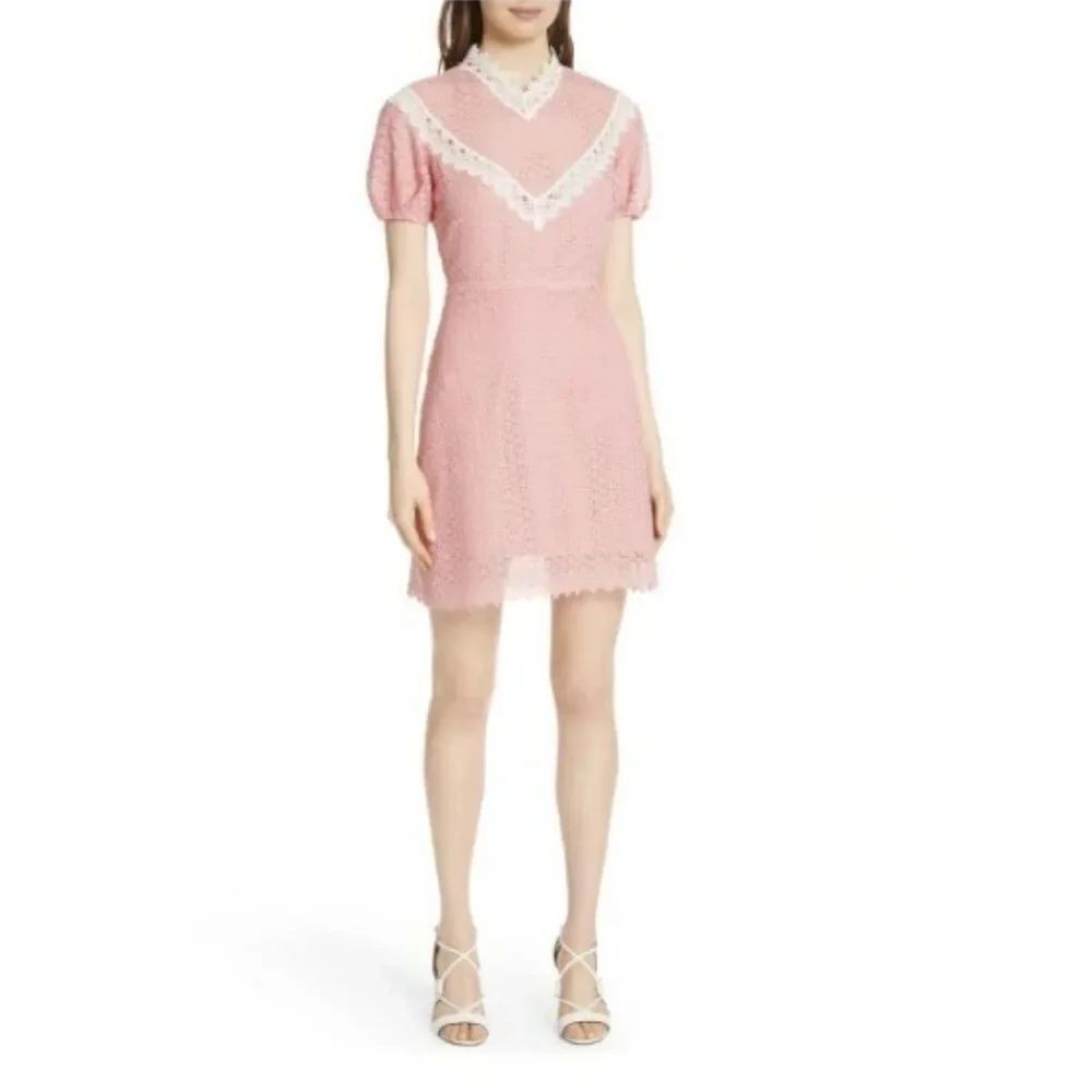 Sandro Lace Dress Pink Short Sleeve Size 36 FR